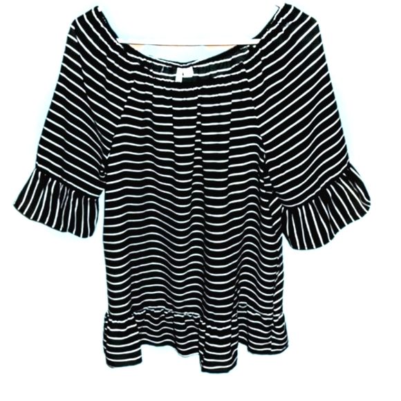 Elle Tops - Black & White Striped Boho Ruffly Top Must Bundle